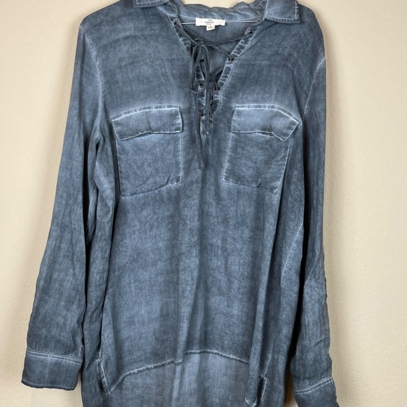 Entro Boho Stressed Gray Tie V-Neck Long Sleeve Blouse; Size Small - Picture 8 of 11